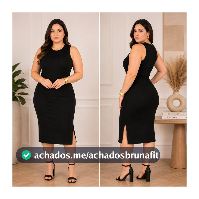 Vestido Midi regata com Fenda lateral Canelado Feminino