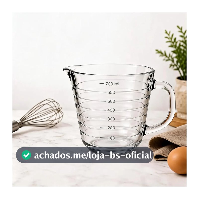 Jarra Medidora Lyor de Vidro com Marcação Incolor 700ml para Cozinha Receitas Culinária Mesa Posta Decoração Prática Chá