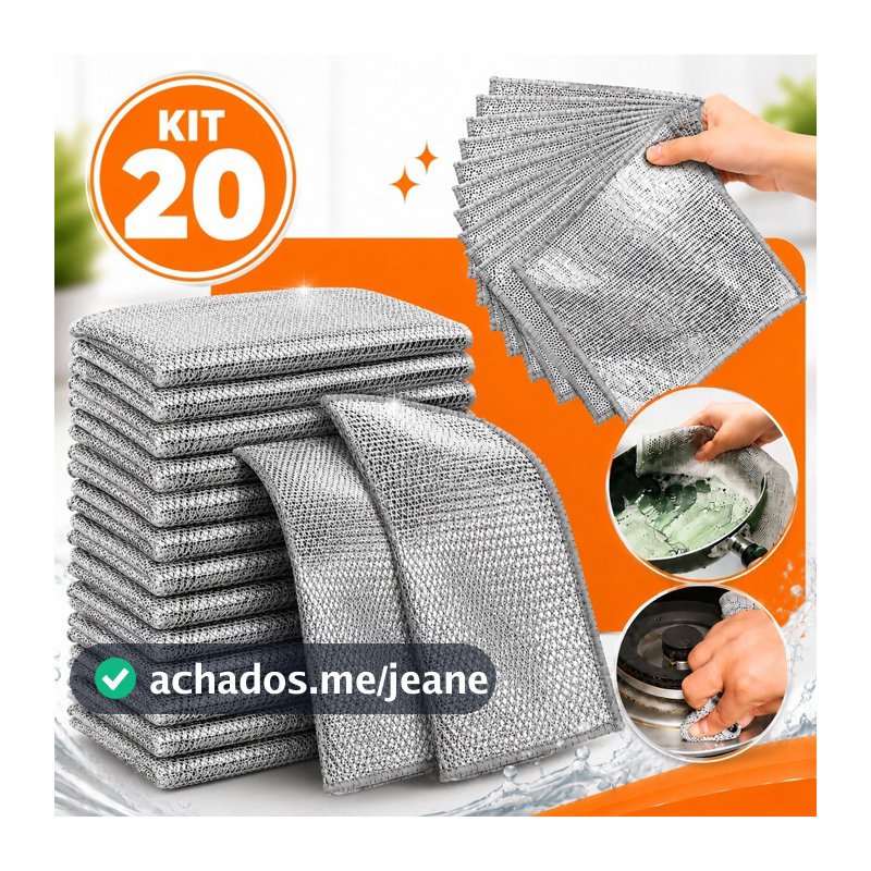 Kit 20 Pano De Limpeza Multiuso De Arame Metálico Malha Não Oleosa Fogão Panela Prato Cozinha E Pia