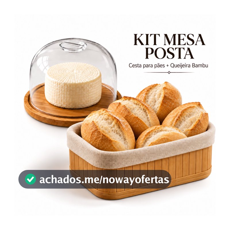 Kit Mesa Posta Queijeira Bambu Cesto de Pão Bandeja Café da Manhã Cozinha Petisqueira Porta Frios