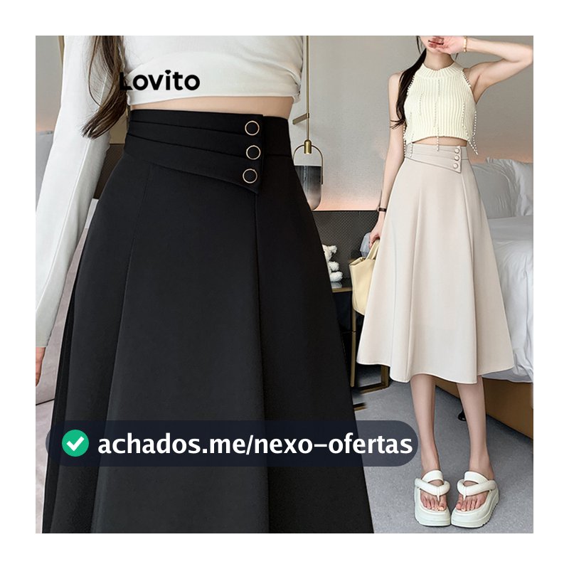 Lovito Elegante Saias Saias De Botão Liso Para Mulheres LNM69126