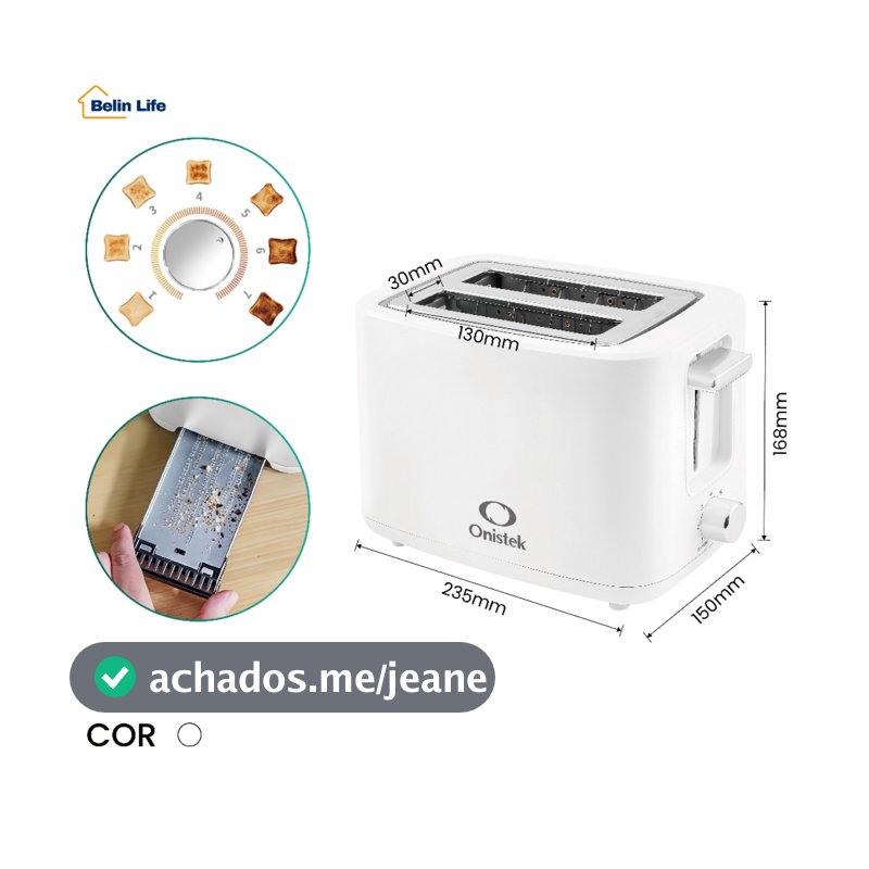 Torradeira Eletrica Pao de Forma 2 Fatias 7 Niveis 650W Bandeja Removivel Branca Onistek
