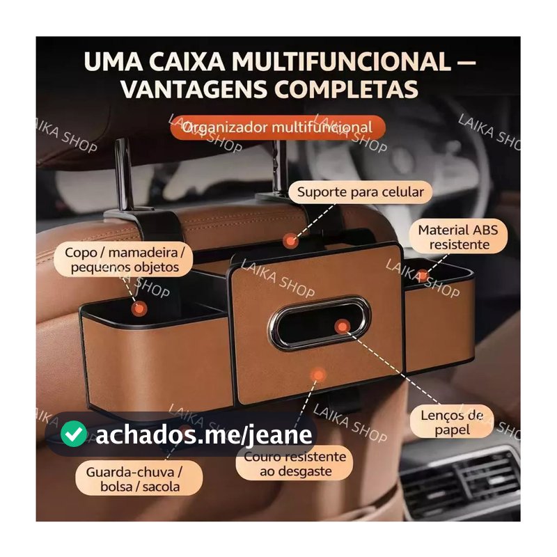Organizador de Carro Banco Traseiro Multifuncional Porta Objetos Suporte Celular Gancho pendurável