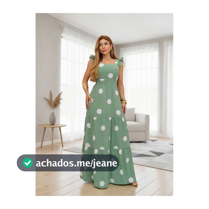 Vestido Longo Bolinho Alça Babado Duna Elegante Natal Novo