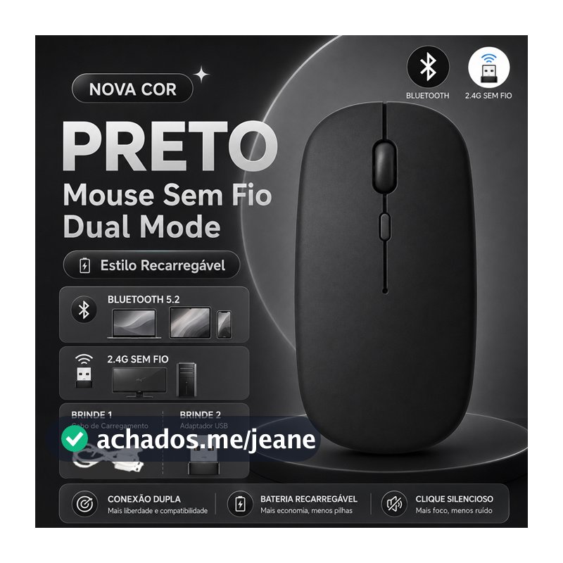 Mouse Bluetooth sem fio portátil 2 em 1 de modo duplo com carregamento USB, compatível com laptops, tablets e telefones