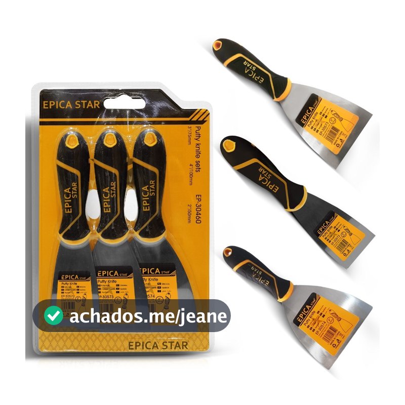 Kit 3 Espátulas de Pintura - Lâminas Polidas, Alça Antiderrapante para Reparos e Pintura