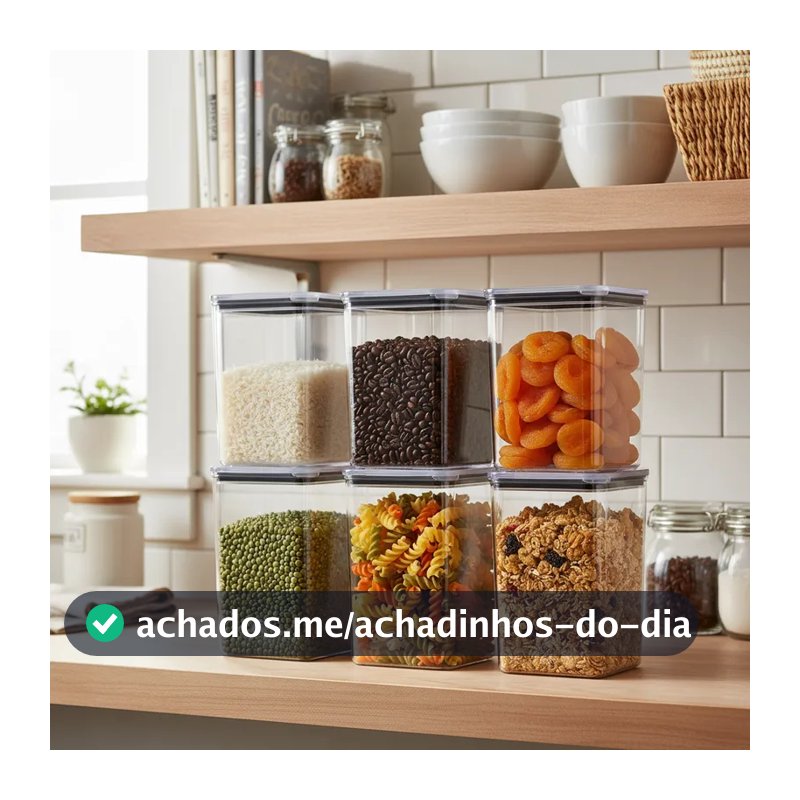 Jogo com 6 Potes Hermético 1,1 Litro Armazenar Alimento Organizar