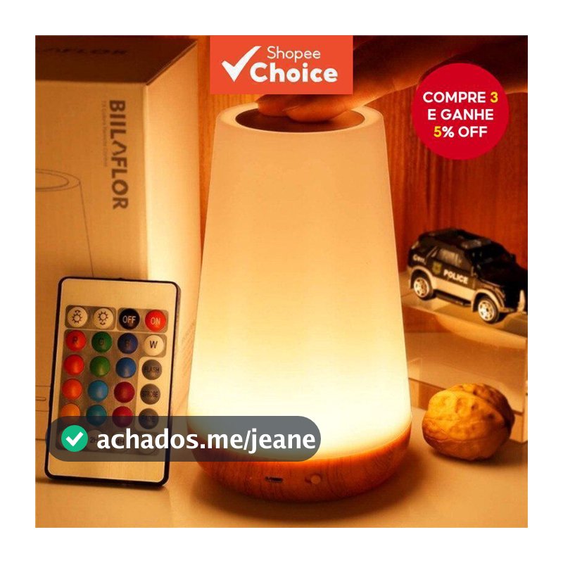 Luz Clássica de Mesa de Toque com Controle Remoto e Ajuste de Brilho RGB 5 Velocidades