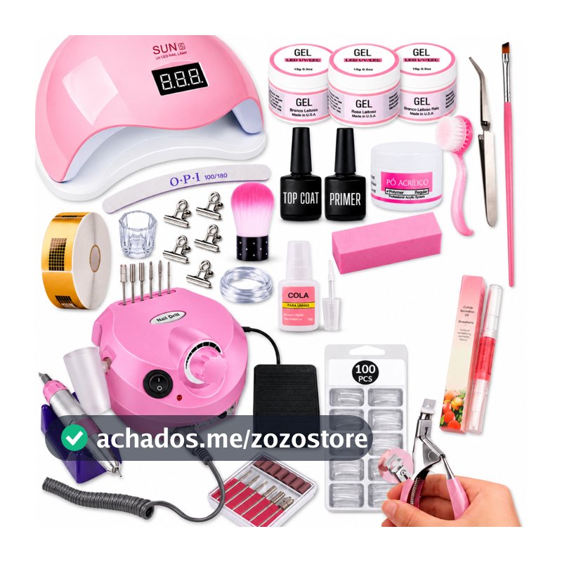 Kit Unhas em Gel Completo Profissional Manicure Cabine Sun5 Lixadeira Porquinho