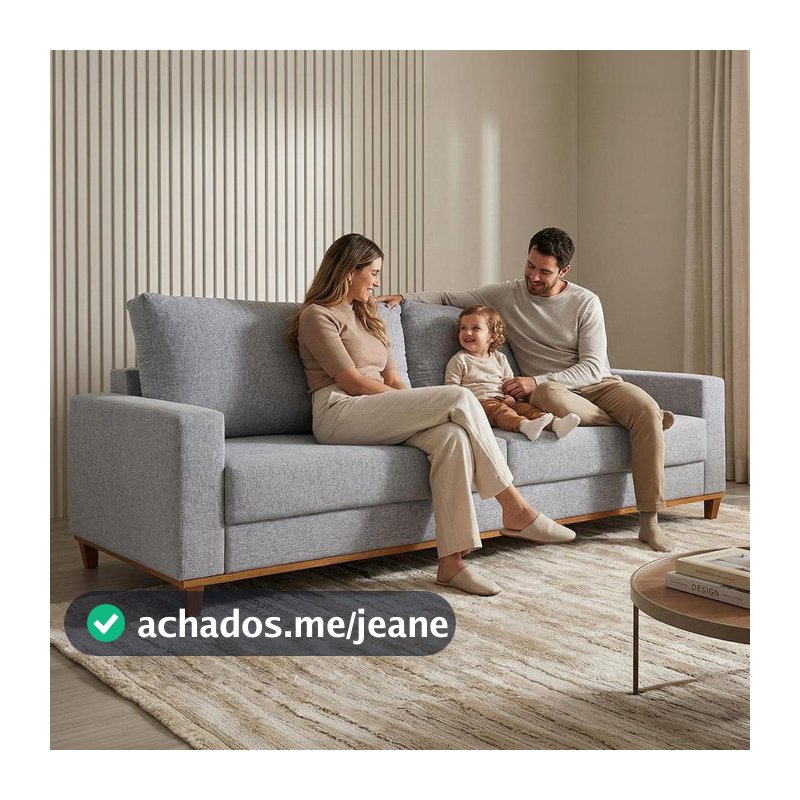 Sofá Living 4 Lugares Molas Fibra Siliconada Enseada Linho - Almofadas Removíveis 220cm