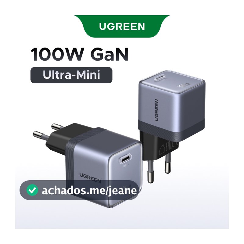 Bloco De Carregador De Parede UGREEN Nexode Air 100W Com Cabo USB C , Carregamento Rápido Compacto E Dobrável Para Ganho