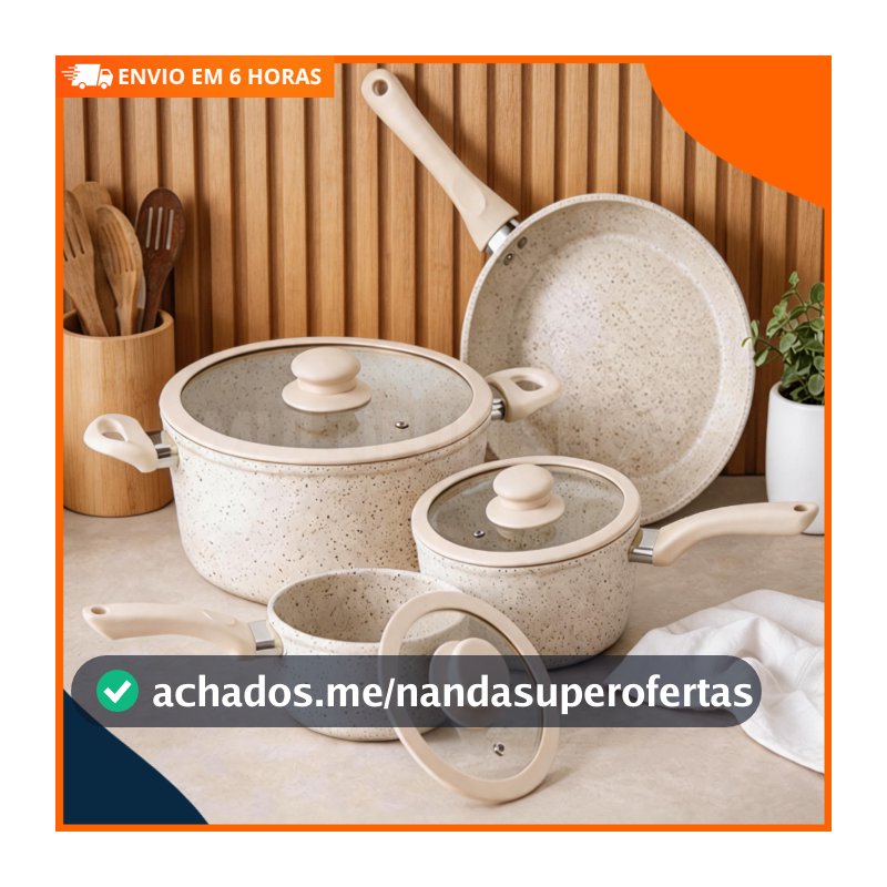 Conjunto Panelas Cerâmica Antiaderente 4 Peças Cabos Toque Amadeirado  Gás Cozinha Completa Saudável Prática Luxo