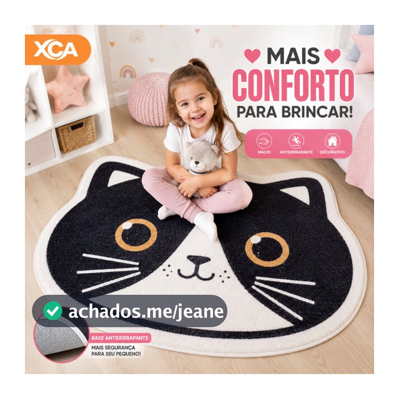 Tapete Estampado Fofo Gatinhos e Ursinho 60x40cm Decoração Para Ambiente Interno