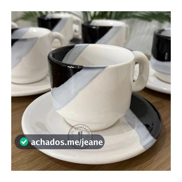 Jogo de Xicara chá café com pires 200ml 12 peças Ceramica