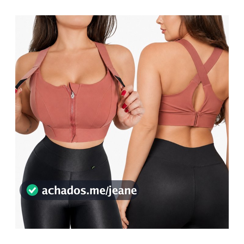 Top Fitness Esportivo Feminino Alta Sustentação Ajustável Jump Zíper Frontal