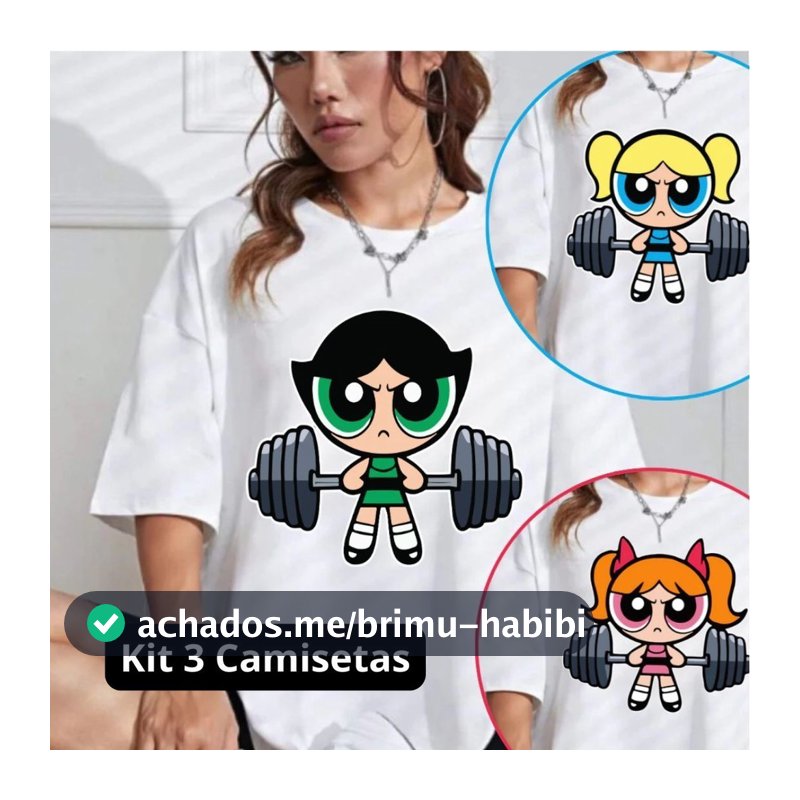 Kit 3 Camiseta Roupa de Academia Feminina Tshirt Super Poderosas Blusa Camisa 100% Algodão