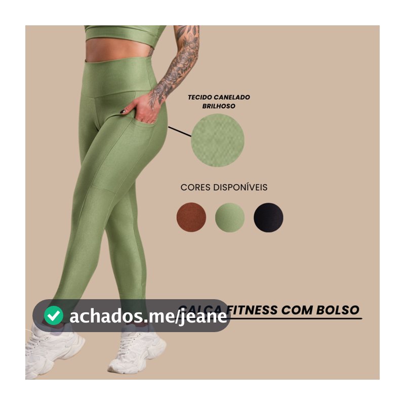 Calça Legging Fitness Feminina Com Bolso Cabe Celular Canelado Brilhoso Cintura Alta Academia Brilho