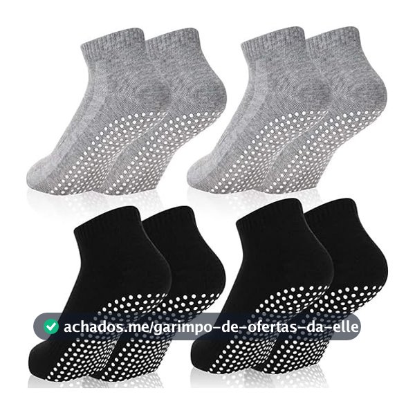 Kit 3 ou 6 Pares Meia Cano Curto Com Antiderrapante Pilates Unissex Algodão Conforto