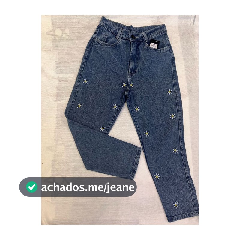 REED Calça jeans capri feminina simples e casual com detalhe de estampa de flores margaridas