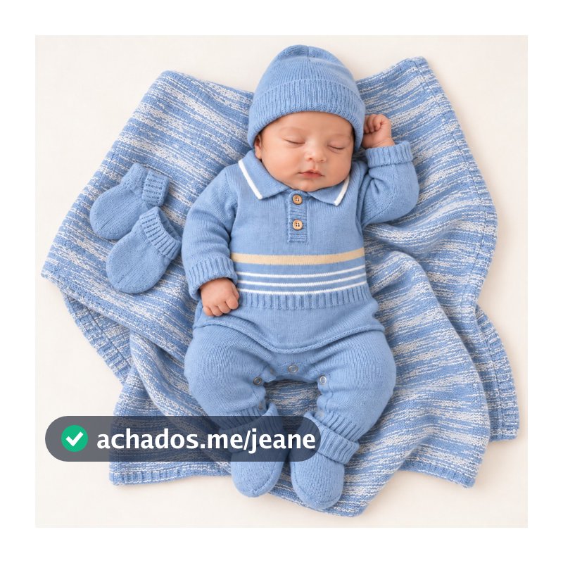 Saída De Maternidade Menino Com 5 Peças Anjinho Conjunto Kit Bebê