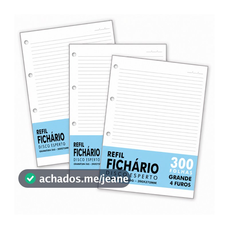 Refil Fichário Caderno Argolado 4 Furos Universitário A4 100 200 300 Folhas