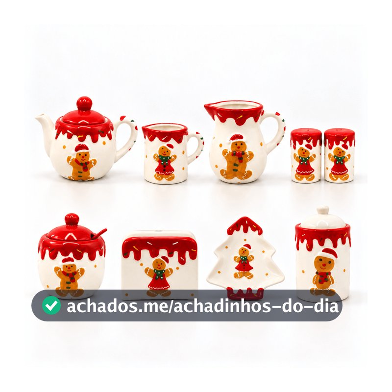 Linha Cookies Cerâmica Natalina  - Petisqueira Bule com Tampa Jarra Açucareiro Porta Guardanapo Porta Condimentos