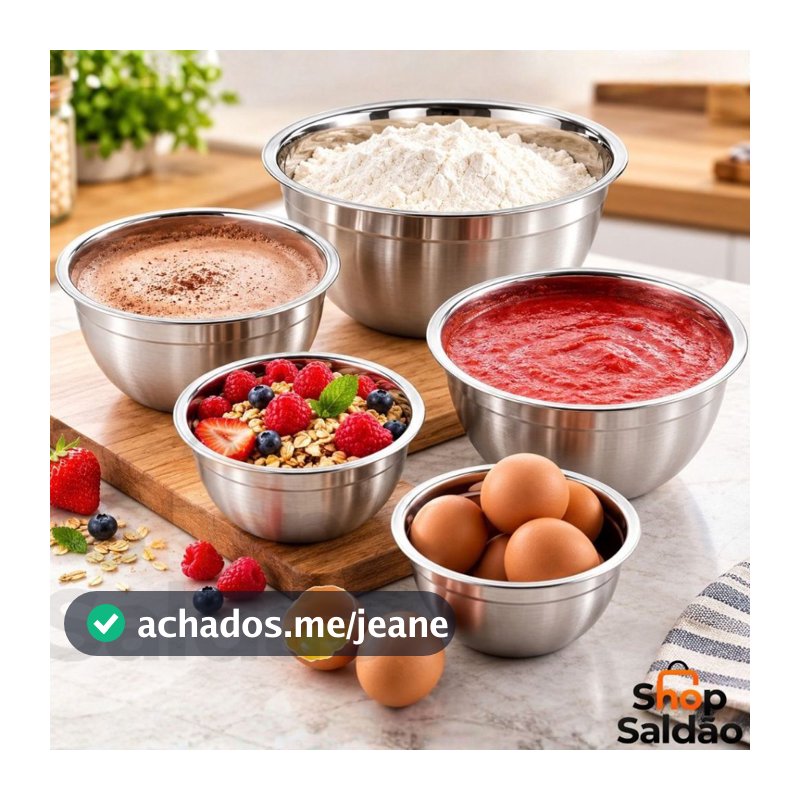 Kit 5 Tigela Bowl  Jogo de Bacia de Inox Conjunto de Tigelas Grande para Cozinha