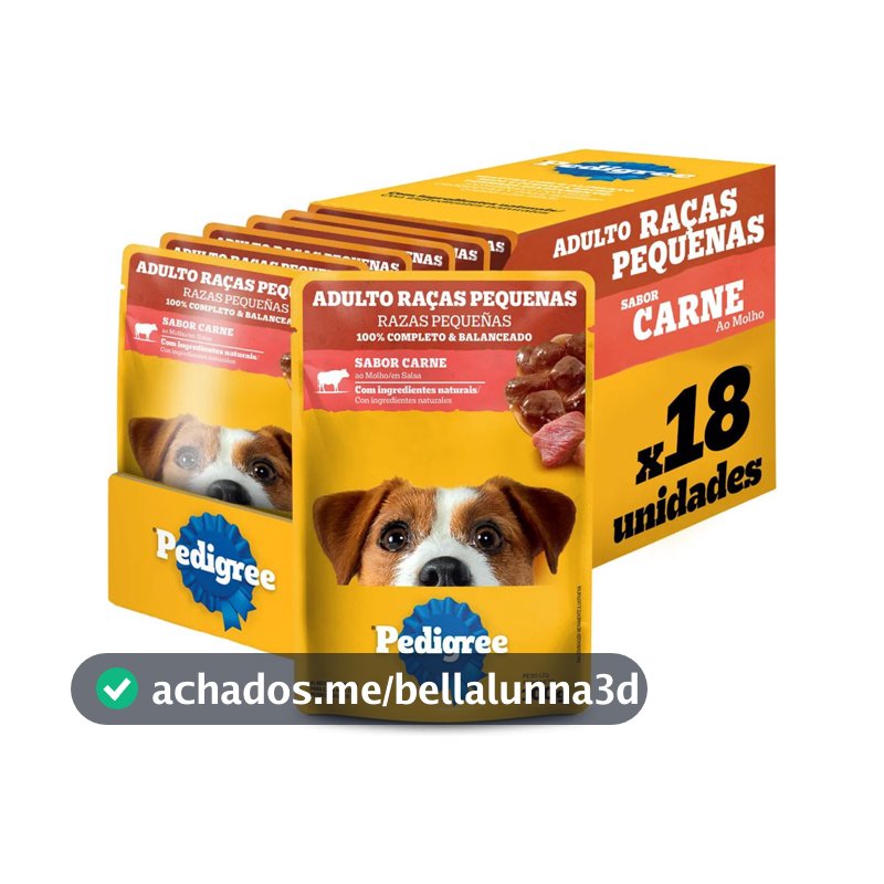 Ração Úmida Pedigree Sachê Carne ao Molho para Cães Adultos de Raças Pequenas 100g - 18 Unid.
