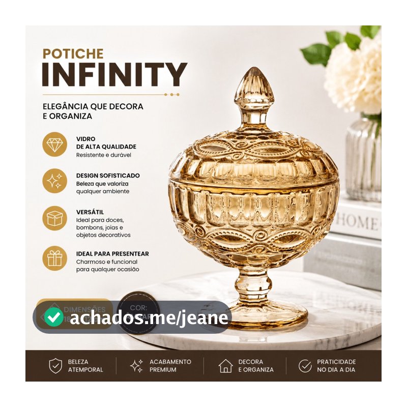 Potiche de Vidro C/ Pé Infinit Âmbar Baleiro Bomboniere 12x18,5cm Resistente