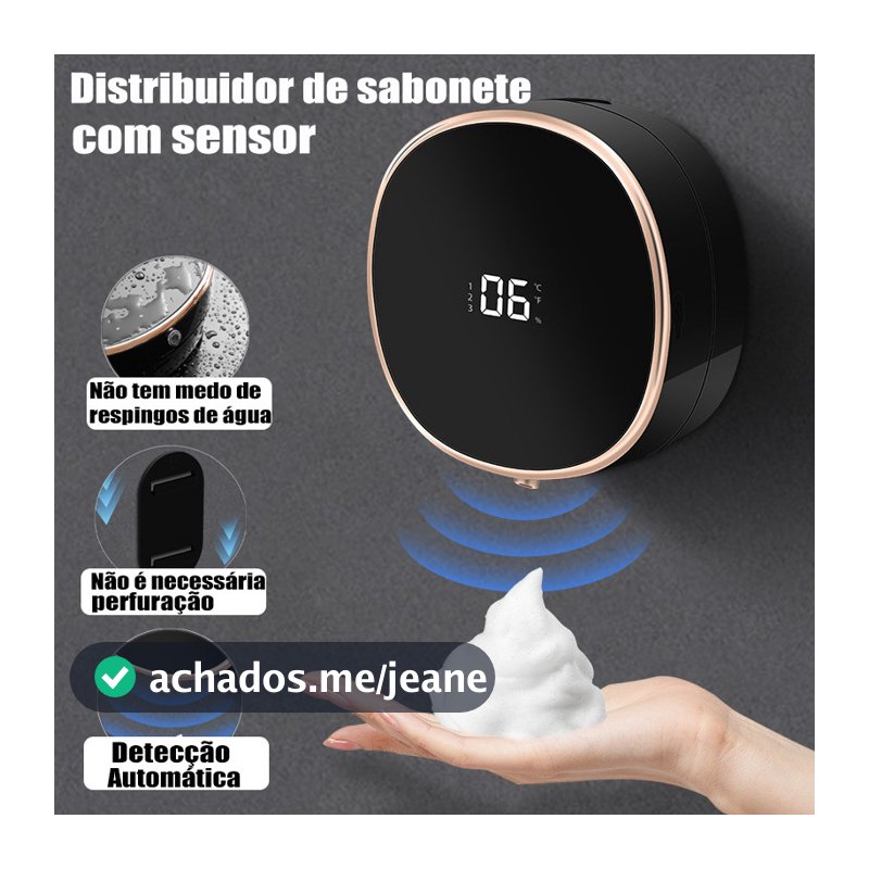 Dispenser Automático de Sabonete Sensor LED Parede Sem Toque Espuma Inteligente Recarregável FK008