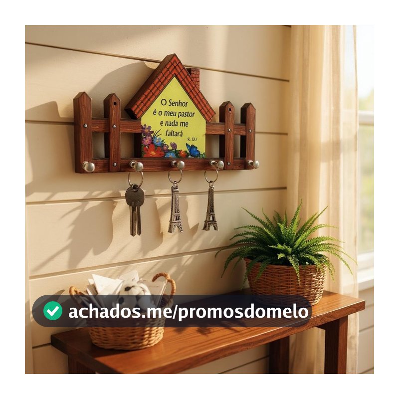 Porta Chaves Decorativo Casinha Com Cercado O senhor é o meu Pastor