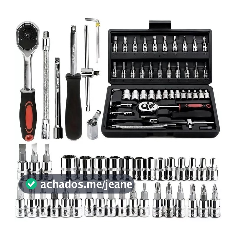 Kit De Ferramentas 46 Peças Jogo De Soquetes Chave Catraca Reversível Com Maleta Jogo Completo