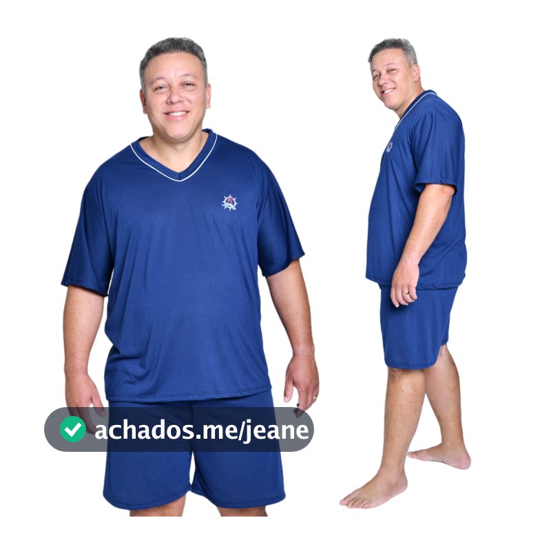 Pijama Curto Masculino Adulto Verão Plus Size Manga Curta Shorts Malha PV