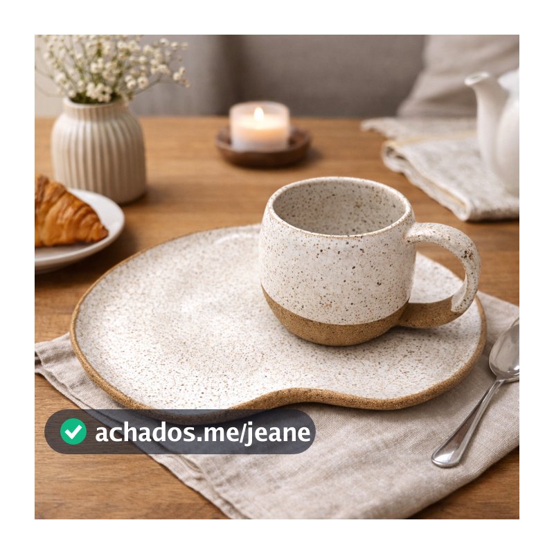 Kit Bandeja Branca + Xícara Café 120ml Cerâmica 100% Artesanal Chá Presente Decoração / Louça / Casa