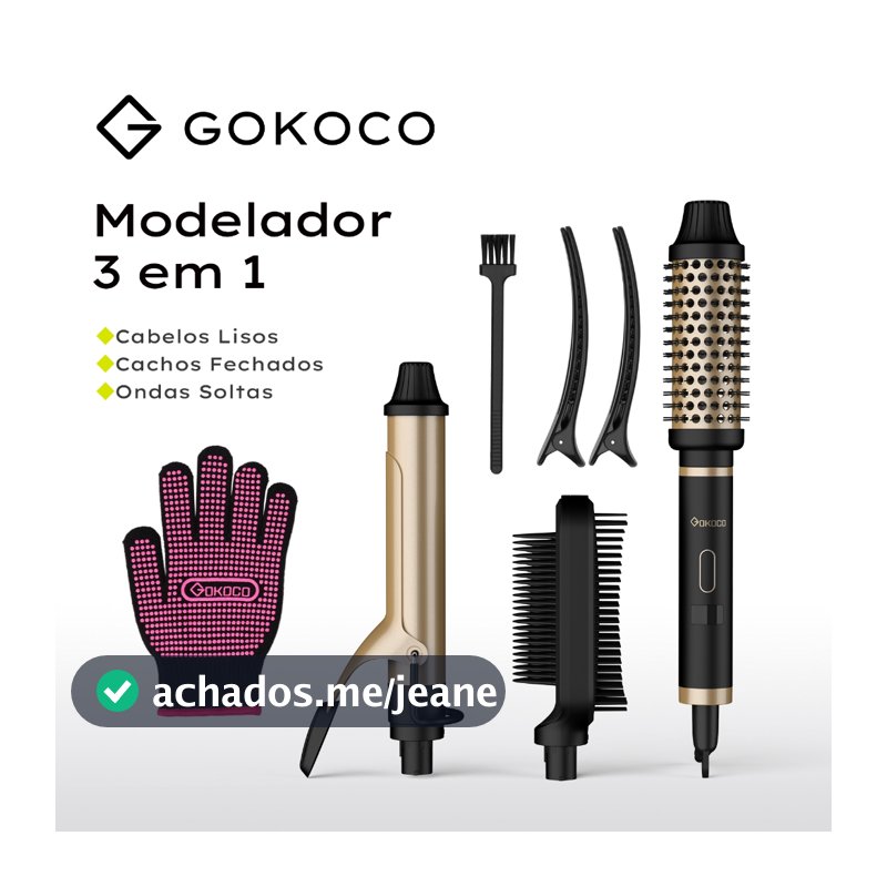 GOKOCO 3 Em 1 Ferramenta Multifuncional De Modelagem De Cabelo Para Cabelos Lisos , Cachos Curtos E Longos Ondulados