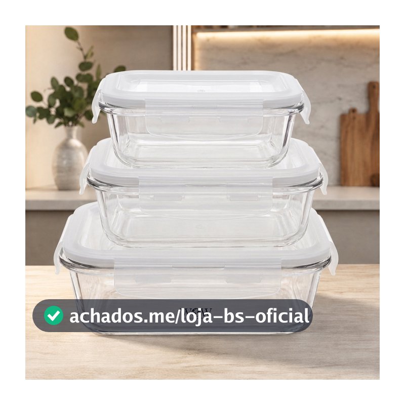 Kit 3 Potes De Vidro Hermético 320Ml 520Ml 800Ml Refratário