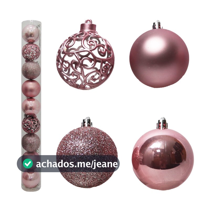 BOLA DE NATAL GLITTER/FOSCA/BRILHO ARABESCO ROSE 6CM - 9 PÇS