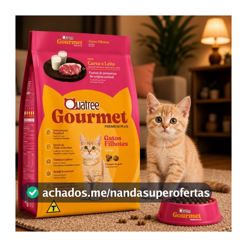 Ração Gato Adulto Filhote 10.1KG Quatree Gourmet Premium Sabor Carne e Leite