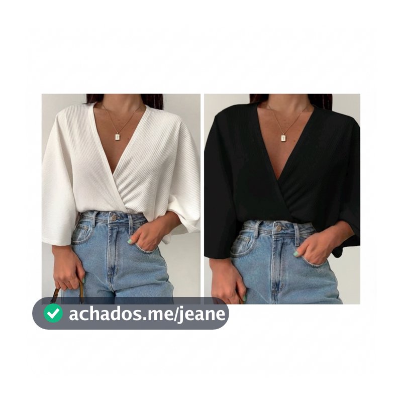 Kit 2 Blusa Feminina Transpassada Manga Morcego em Malha Canelada Premium