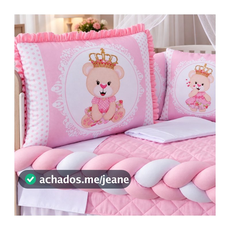 Kit Berço Americano 12 Peças Unissex C/ Mosquiteiro Trança Algodão Enxoval Bebê Completo