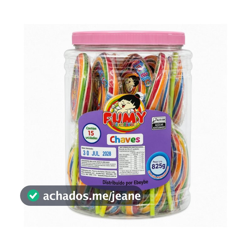 Pirulito Chaves Psicodélico Grande Fumy 825g | Pote com 15 Unidades