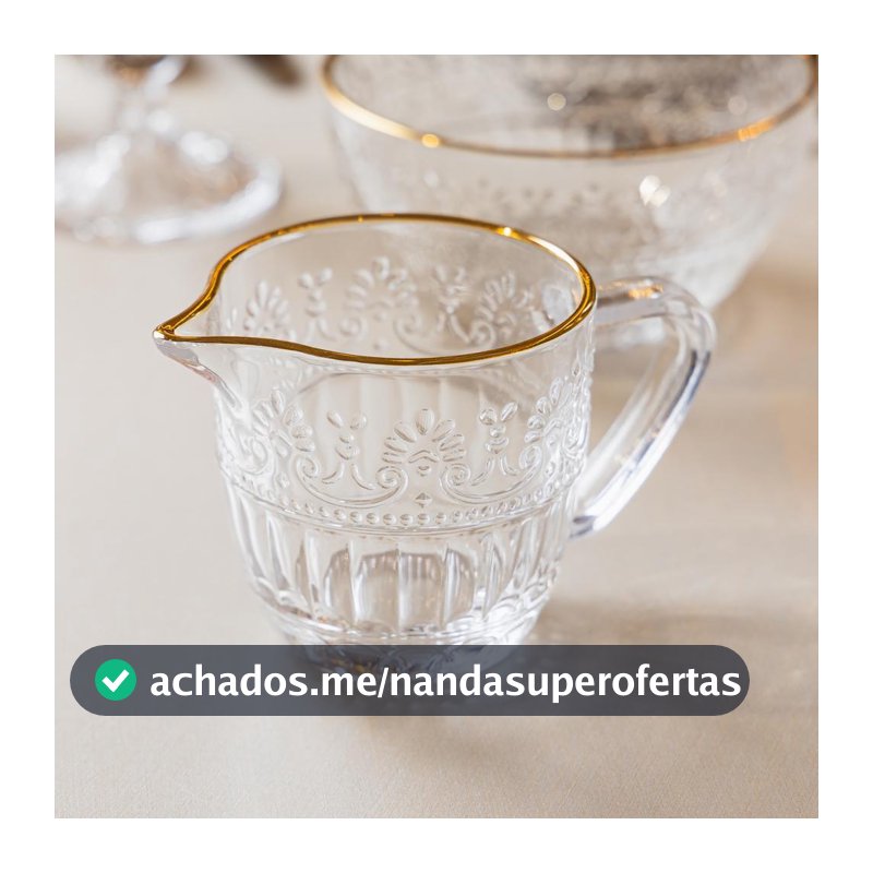 Leiteira de Cristal Mauve 230ml com Fio de Ouro Wolff para Leite Caldas Molhos Café da Manhã Mesa Posta Elegante e Linda