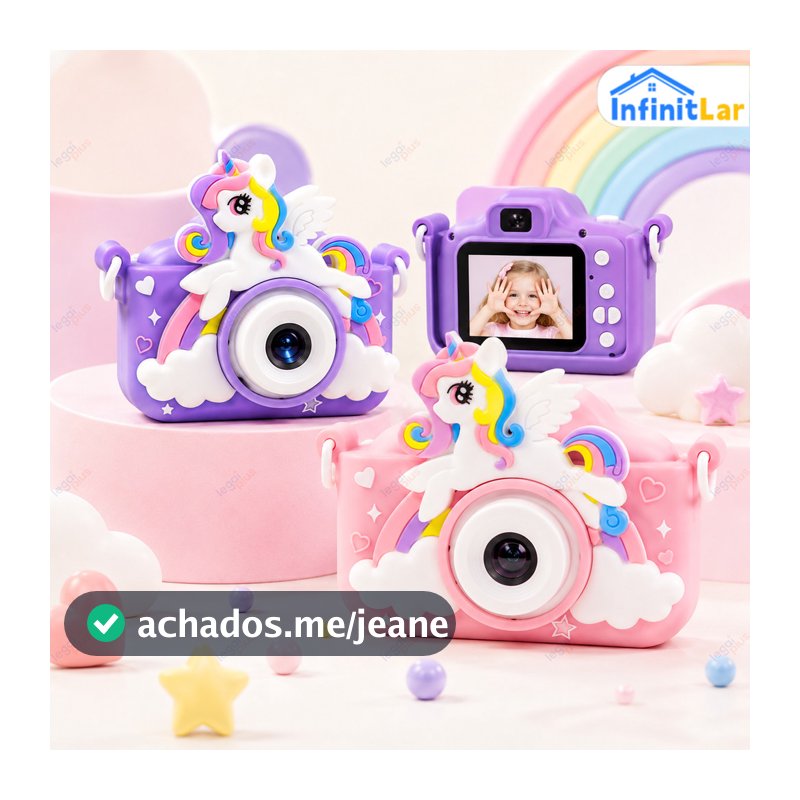 Mini Câmera Infantil Recarregável com Capa Protetora, HD para Fotos, Gravação de Vídeos e Filmagens