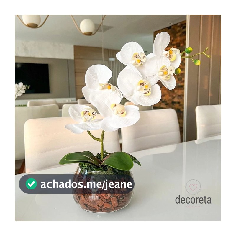 ARRANJO ORQUÍDEA ARTIFICIAL BRANCA VASO DE VIDRO INCOLOR