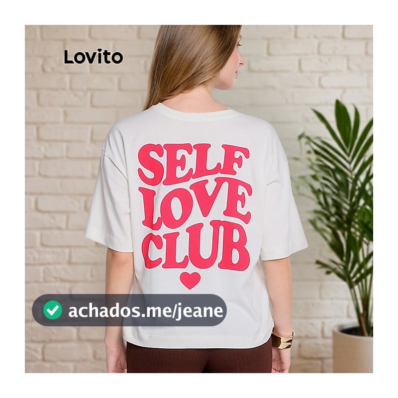 Lovito Camiseta Casual Feminina com Bordado e Estampa Moda Feminina TSB17861816