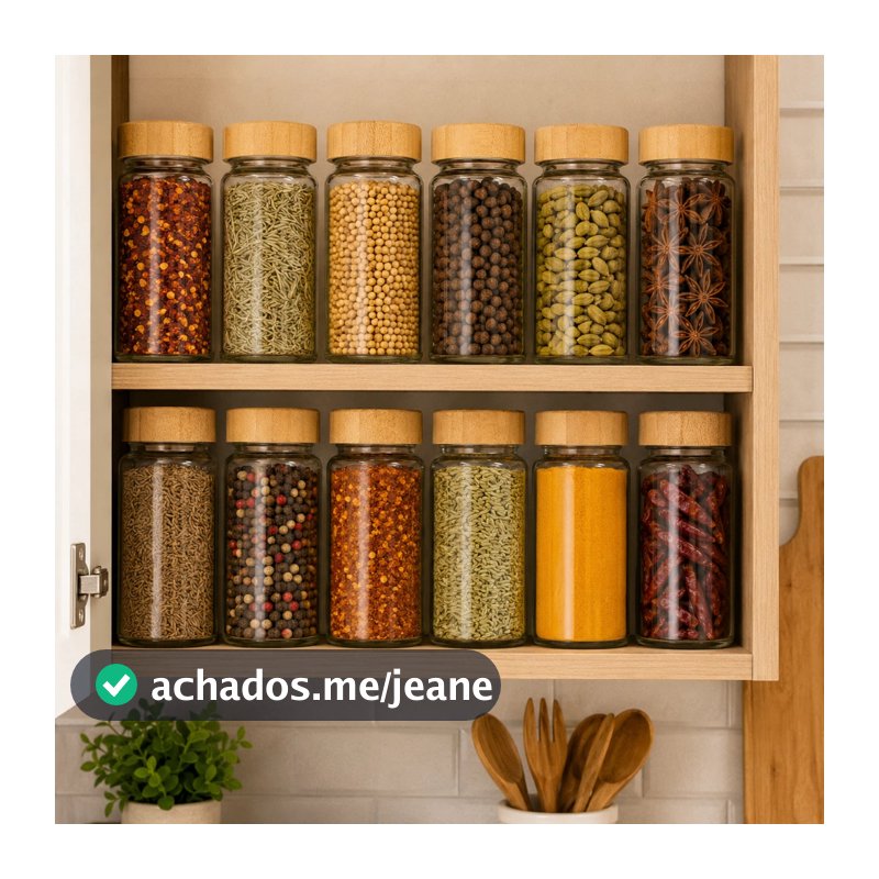 Kit 4/8/10 Potes Porta Temperos de Vidro com Tampa de Bambu para Cozinha Pimenta Especiarias