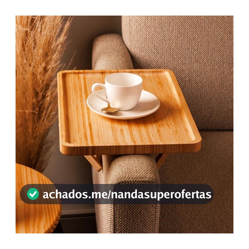 Bandeja Retangular e Redonda de Bambu Dobrável para Braço de Sofá -  Suporte de Copo -  Controle de TV - Bandeja de Café