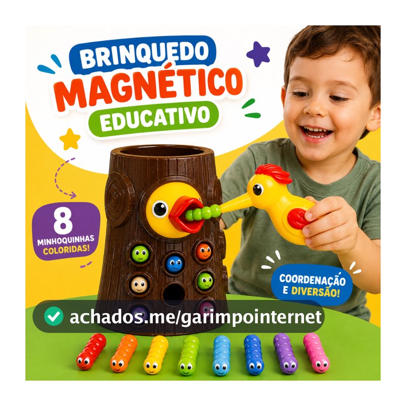 Brinquedo Pica Pau Magnético Pega Minhocas Montessori Kids Coordenação Motora
