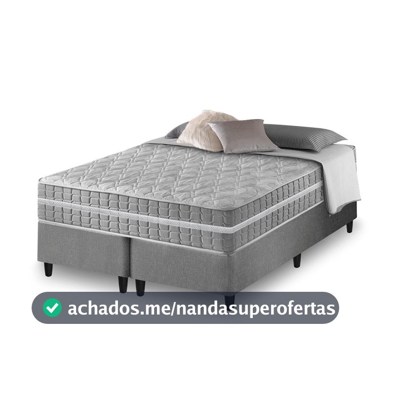 Cama Box Queen Bipartido Cinza + Colchão Molas Ensacadas Zidi Alabama 158x198x61cm