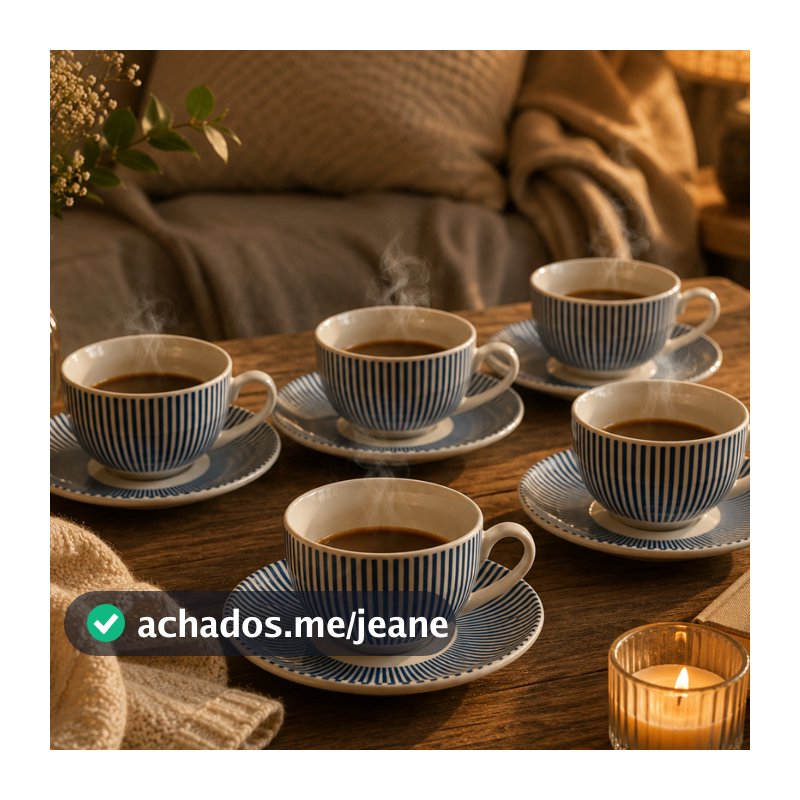 Jogo 6 Xícaras De Porcelana Para Chá e Café Acqua Hauskraft Azul 160ml